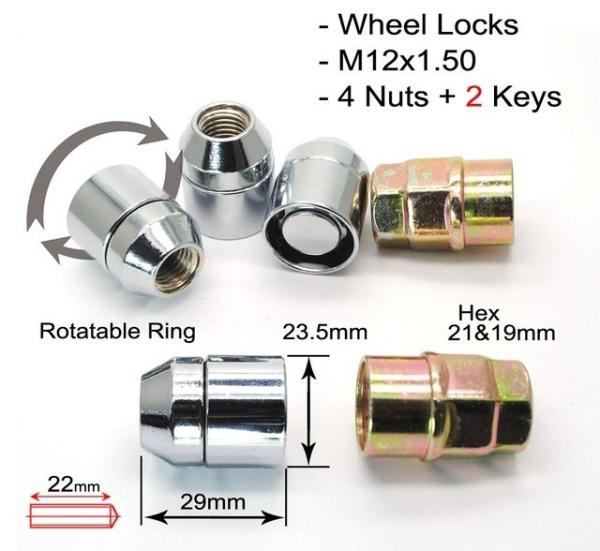 2.5 Cm Closed Acorn Locking Lug Nuts Zinc Key Apply To Wheels / Rims