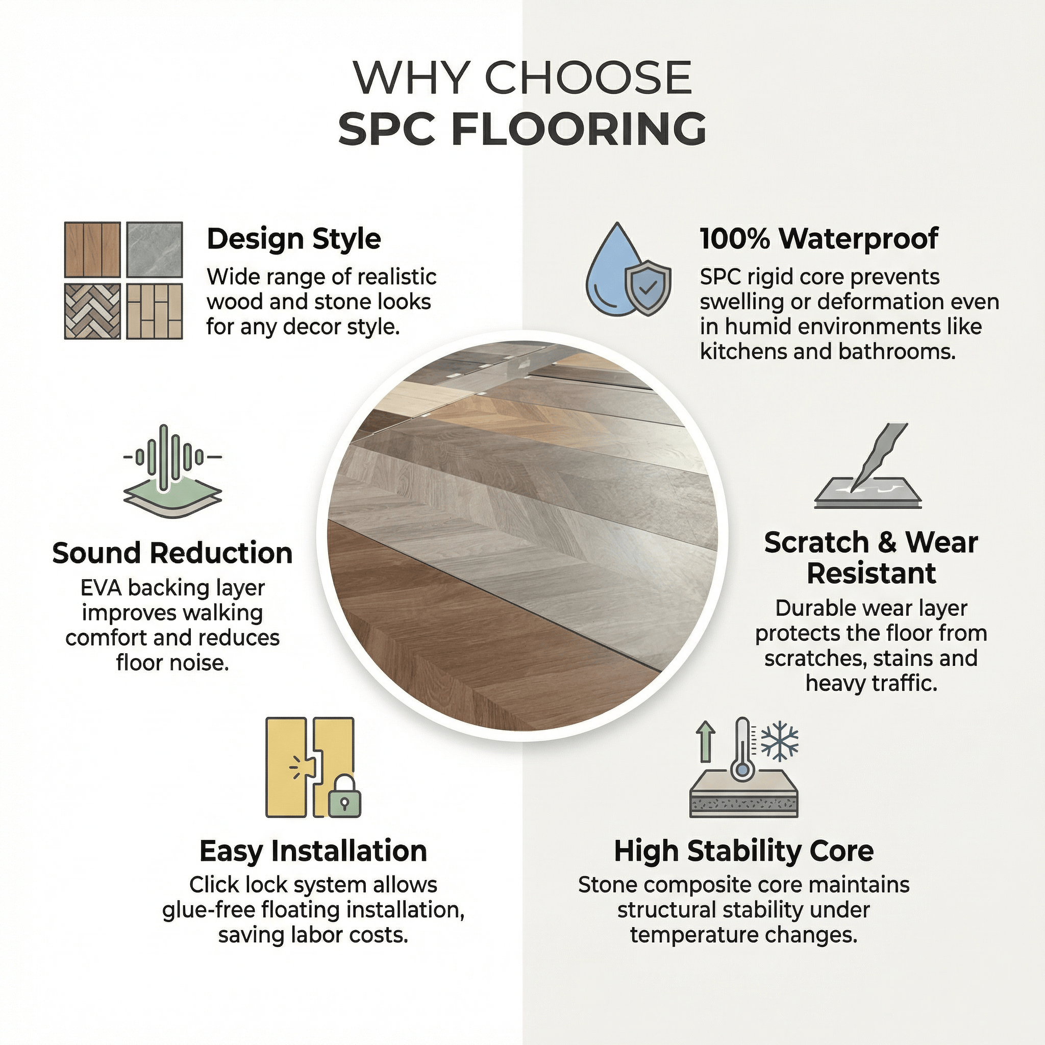 Wholesale Luxury Spc Vinyl Plank Flooring Anti-Slip Click Lock System 8mm 6mm 4mm Waterproof OEM Distributor Export