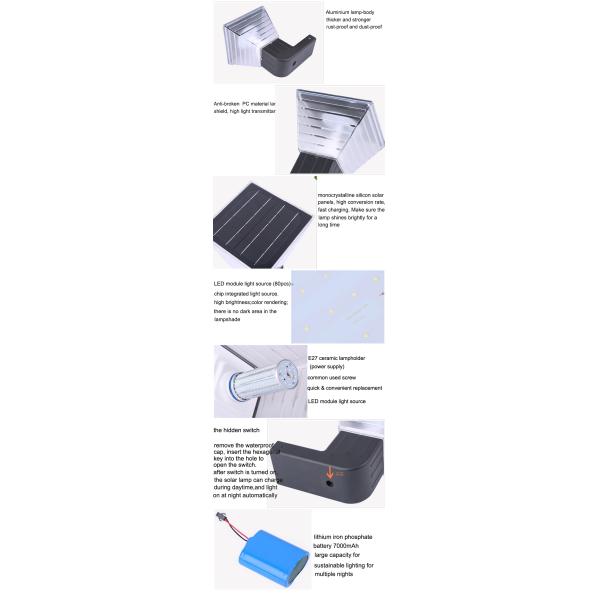 Square Solar Wall Lights Outdoor Waterproof Solar Modern Style Simple Garden Villa LED Wall Lamp