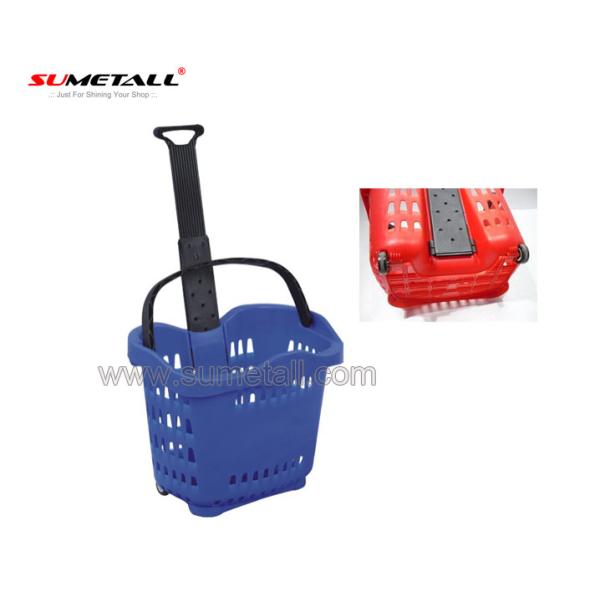 2 Wheeled Plastic Shopping Baskets  / Grocery Shopping Basket For Retail Stores