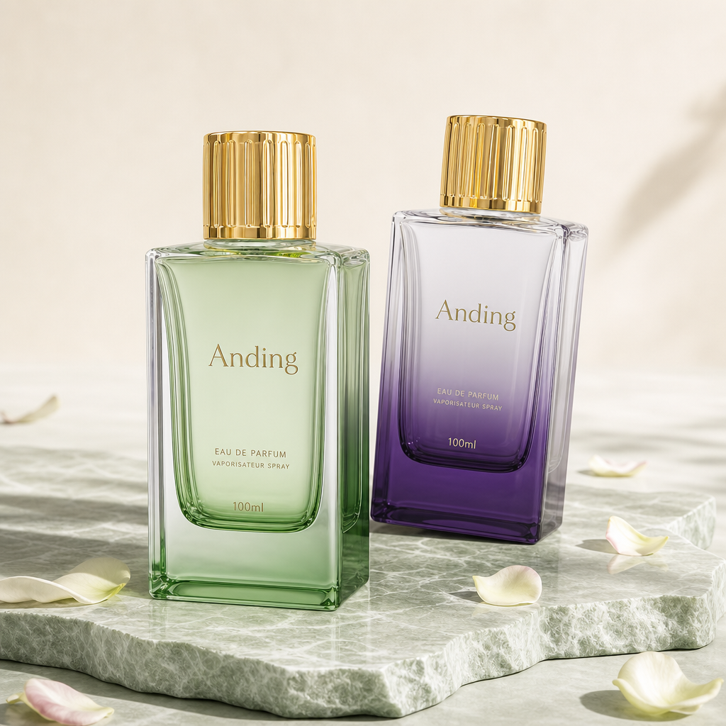 Anding Stock Wholesale Bulk Custom logo Rectangle Frosted Gradient Luxury Empty Perfume Bottle 100ml