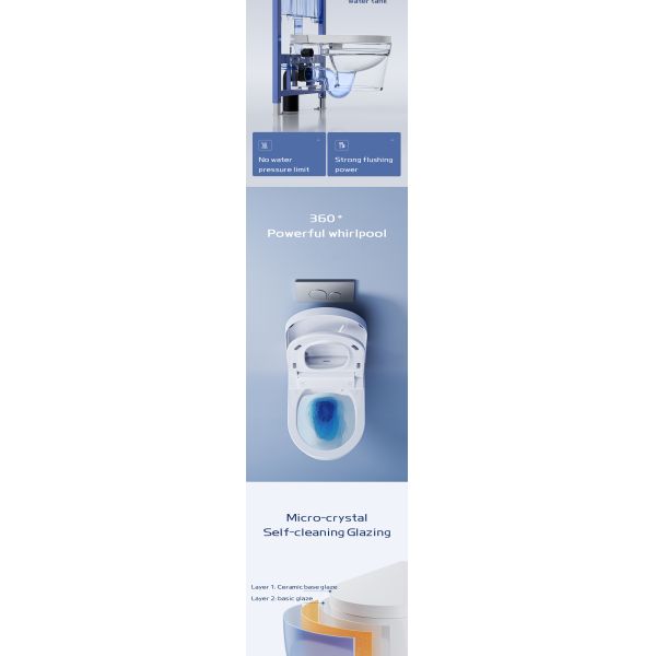 ARROW Luxury Wall Hung Smart Toilet with Heated Seat Remote Control and Self-cleaning Glaze