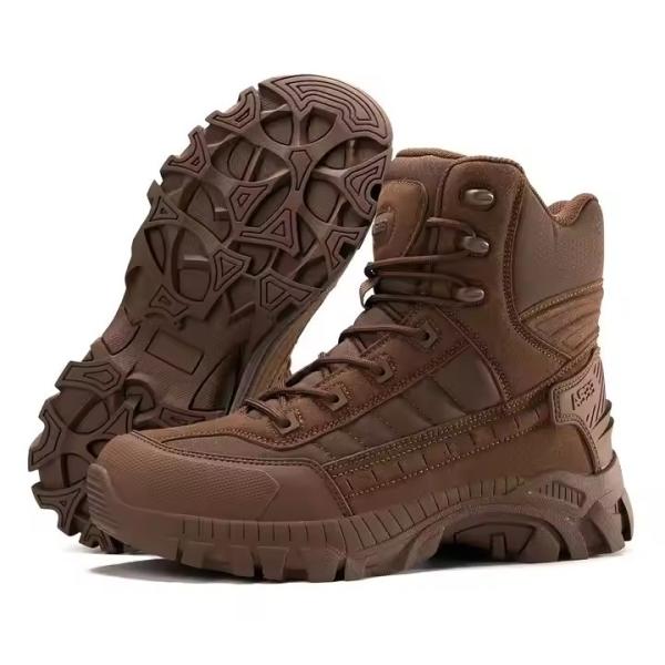 Botas de couro respiráveis para caminhadas ao ar livre Homens Botas de estilo camuflagem de segurança para treinamento de combate e esportes ao ar livre