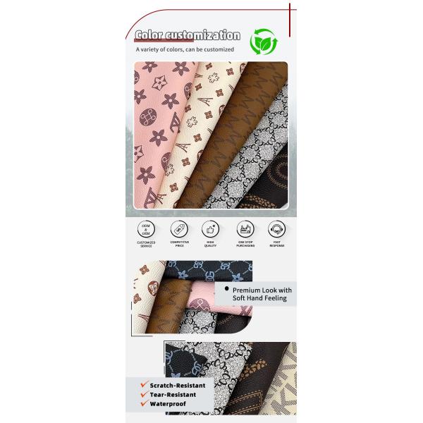 Tejido de cuero PVC impreso de 0,5 mm para bolsos, cuadernos, fundas de teléfono