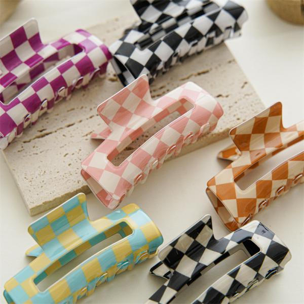 acetic acid colorful clip hair accessories imitation color check clip shark hair accessories OEM Hollow out logo