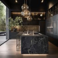 Armarios de pared de cocina modulares modernos MDF duradero de vidrio acrílico de mármol laminado de diseño de interiores