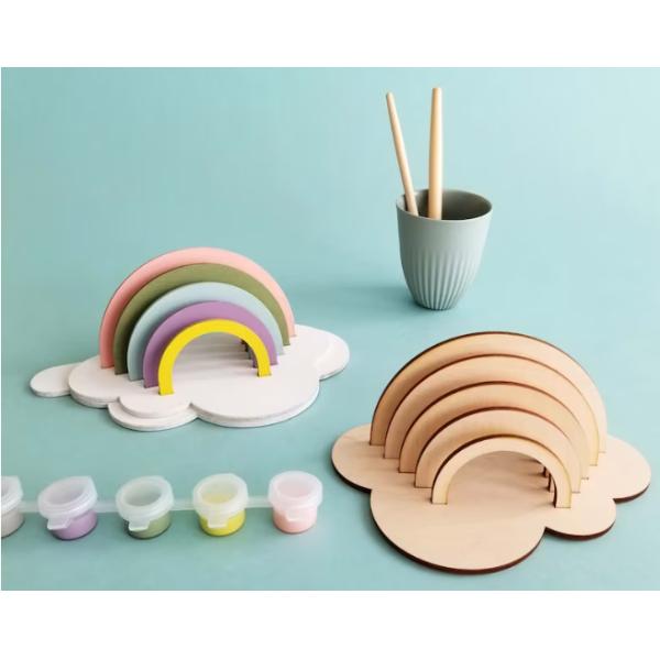 Kit de pintura de arco iris de madera bricolaje niño artesanía decoración del arco iris de madera cortada por láser