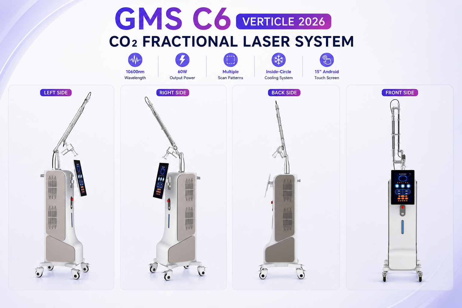 GOMECY 10600nm 60W CO2 Fractional Laser Machine Professional Aesthetic Beauty Equipment with 15 Inch Touch Screen