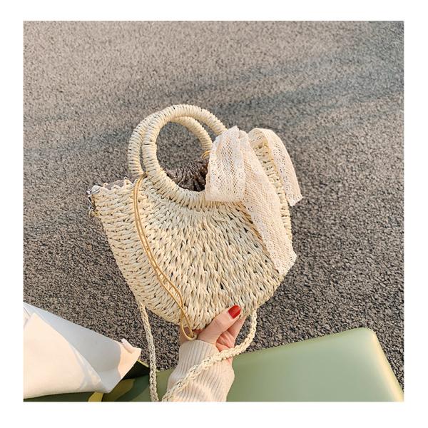 Open Closure Customized Tote Bag for Summer Beach Rattan Shoulder Basket Straw Bag