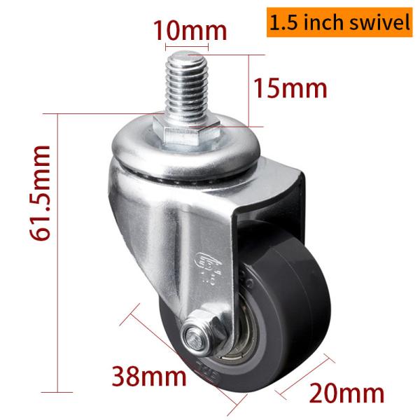 EDL Mini ruedas de ruedas de 1.5 pulgadas 40 kg TPU roscado por tipo de giro y freno