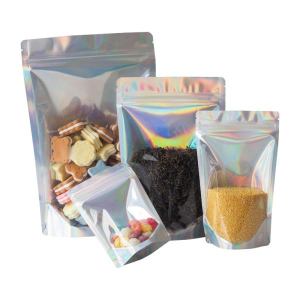 Food Grade Holographic Stand Up Pouches for Food Packaging with Zipper