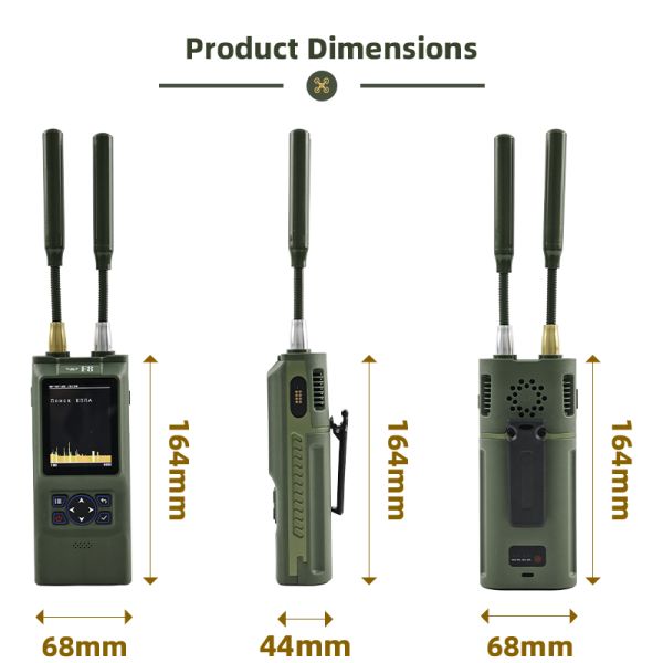 Ultra-Wideband Handheld Drone Detector with 100MHz-8GHz Coverage, IP54 Protection, and 7-Hour Battery Life for FPV UAV Detection