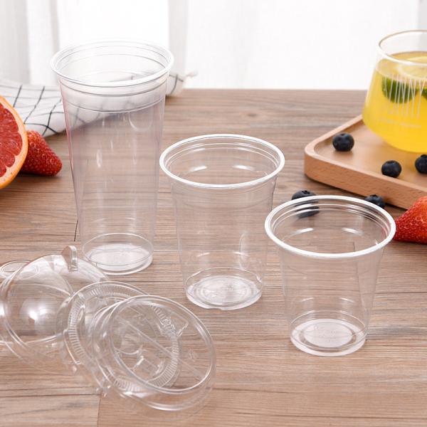 Comércio por grosso 95mm Copo de plástico transparente PET Copo de bebida descartável para gelo Suco de café Boba