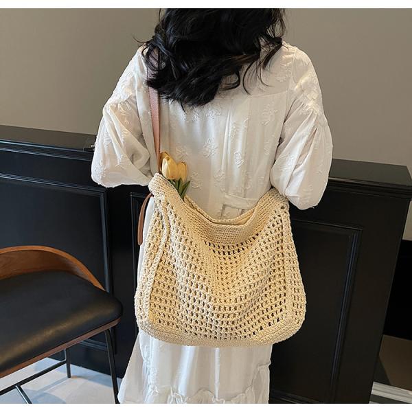 Straw Beach Tote Bag Large Summer Handmade Woven Tote Bag For Women Boho Woven Bags For Summer Vacations Pool Holiday Travel Women Small Straw Bags Summer Beach Tote Bag Handmade Woven Hobo Purse