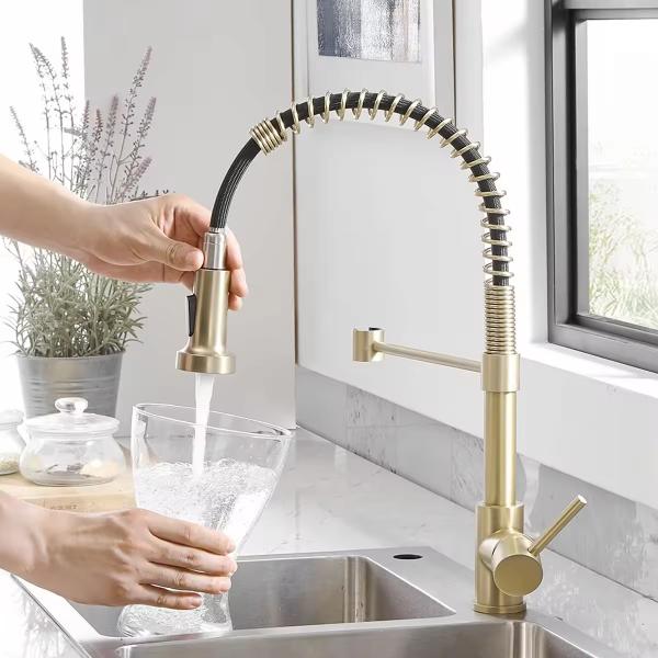 Kicthen Faucet 304 Stainless Steel Gold Pull Down Sprayer Spring Kitchen Mixer Faucet