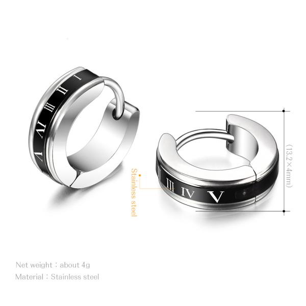 osbores Cool Stainless Steel Round Stud Earrings For Women/Men Roman numerals Pattern Silver Color Black Earrings