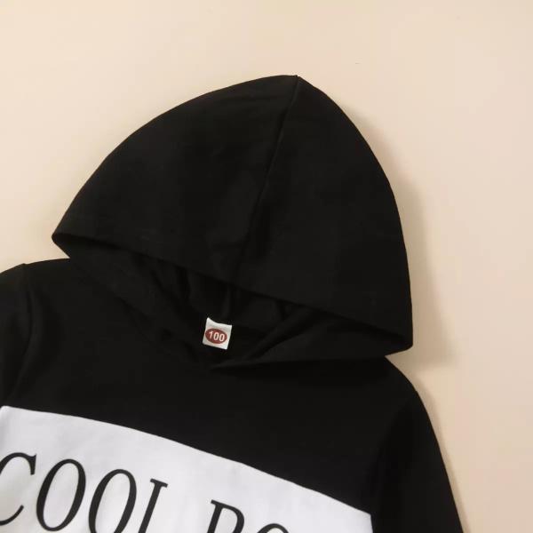 Winter Children Black Long Sleeve Sweatshirt With Collar Letter Print