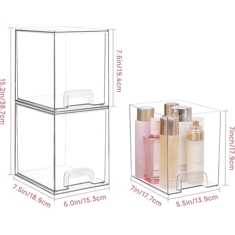 Multi-Tier Clear Makeup Organizer Detachable Stackable Desktop Storage Box Dustproof Cosmetic Display Case with Drawers for Home