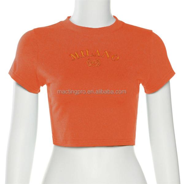 2024 Custom Embroidery Letter Logo Crop Top Baby Tees Women Y2k Tight Tshirt