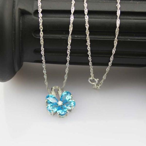Women Jewelry  Purple Cubic Zircon Flower Pendant Necklace  (PSJ0223)