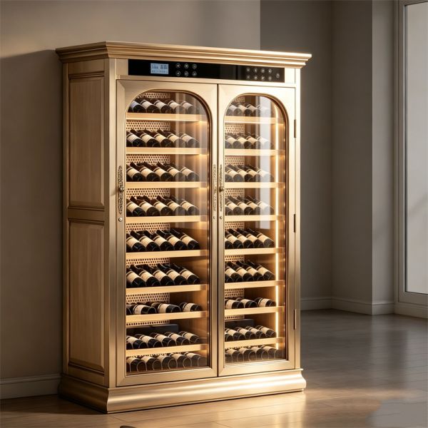 Dual-Zone Solid Wood Wine Cooler Cabinet With Digital Control Glass Doors