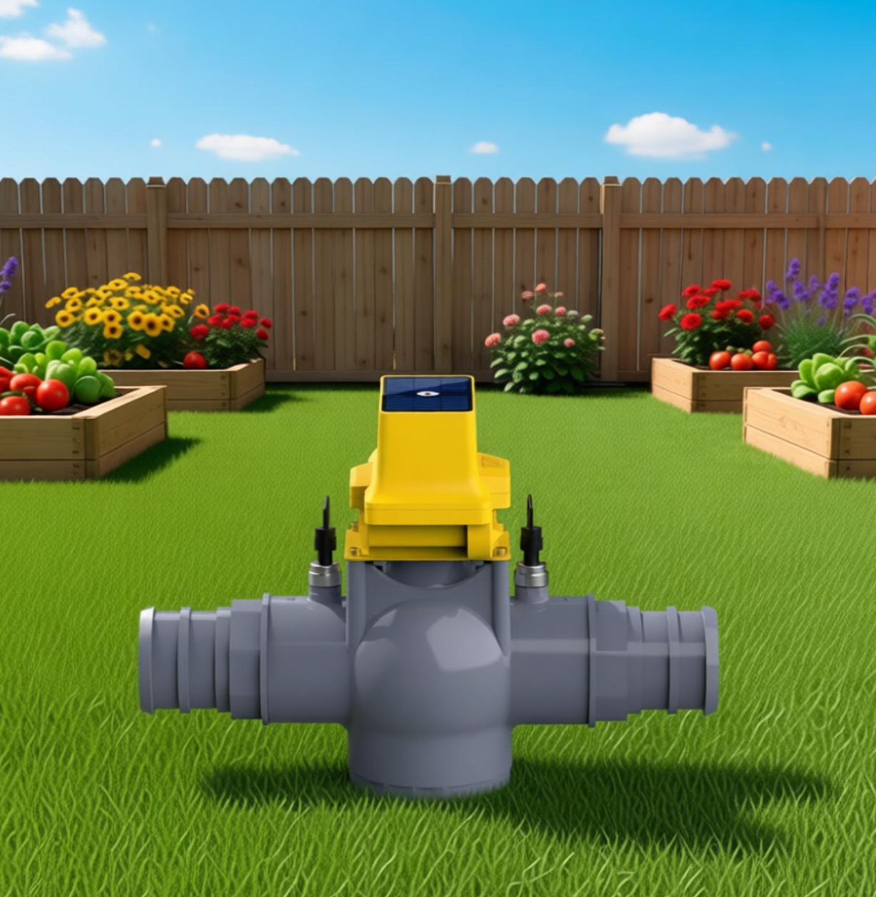 4in Smart Solar-Powered 3-Way PVC Ball Valve for Automatic Irrigation, Wireless 4G/LoRaWAN APP Control & Water Management