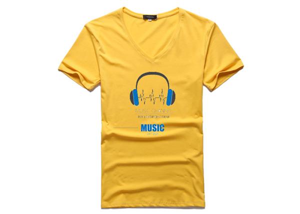 Cotton Polyester Fit V Neck T Shirts / Blank Knitted Cuffed Sleeve T Shirt