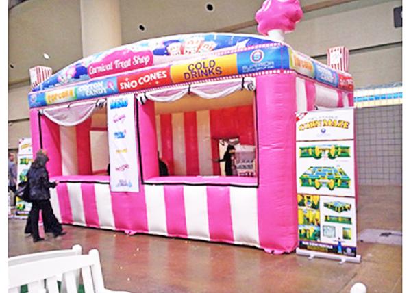 Pvc Colourful Inflatable Booth Display Candy House Shape For Trade Activities