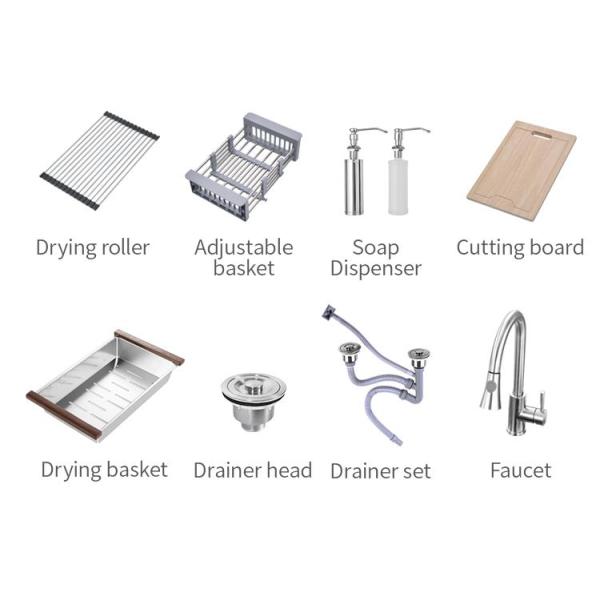 FOOK SINK Handmade Top Mount 304 Stainless Steel Double Bowl Kitchen Sink with Ledge