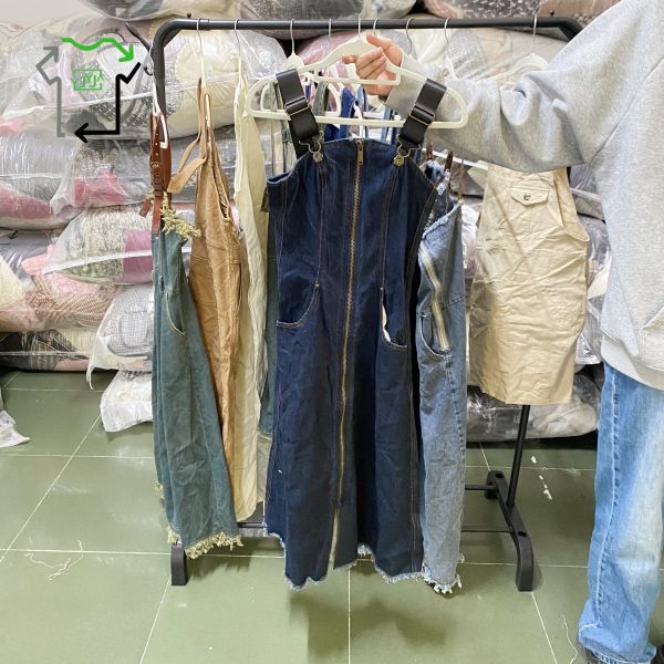 Second Hand Denim Belted Skirt Women Denim Dress Second Hand Fashionable Style