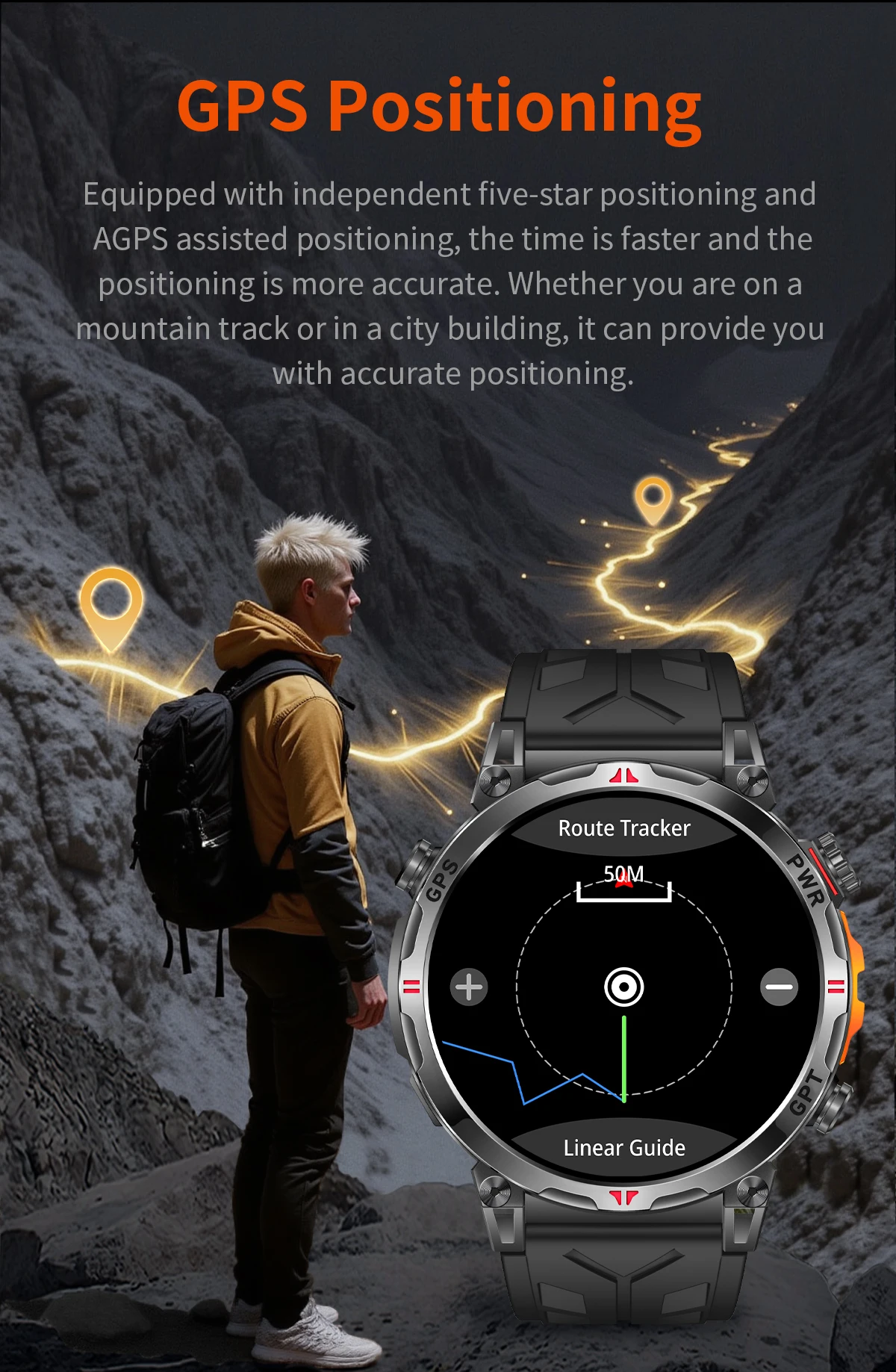 KC93 GPS Smart Watch 1.56 Inch AMOLED Display 3ATM Waterproof Smartwatch