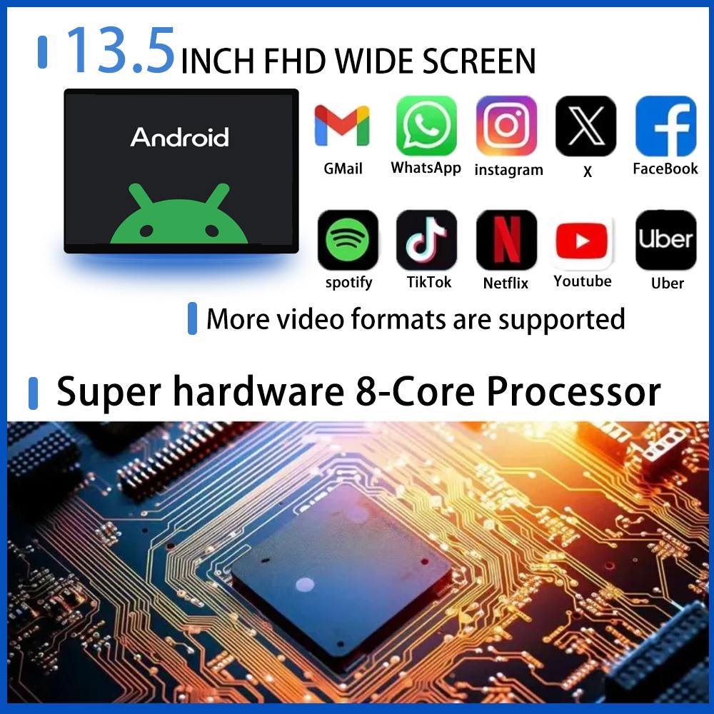 13.5 Inch Android Car Radio 4K Streaming Headrest Monitor
