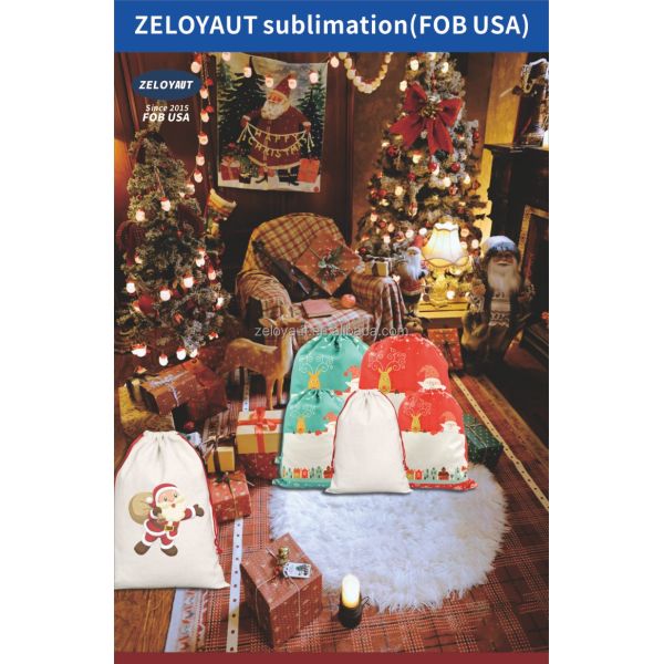 ZELOYAUT Sublimation Blanks Santa Sacks 2025 Gifts Packaging Stocking Santa Claus Bag Canvas Christmas Drawstring Gift Bags