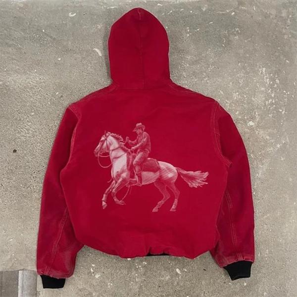 Vintage Denim Screen Print Zip Up Hoodies Stone Washed Hoodie   Breathable