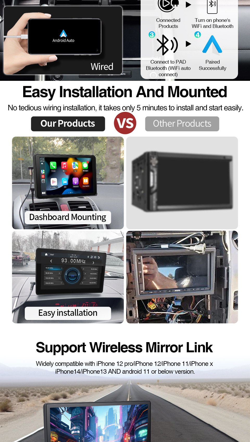 GRANDnavi Wifi BT портативное навигационное устройство универсальное 9 дюймовое Linux System CarPlay Android Auto Mirror Link