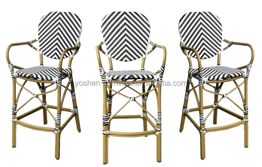Heavy-Duty Commercial Bar Stools Industrial Aluminum Frame Rattan Back Stools for Pub and Restaurant