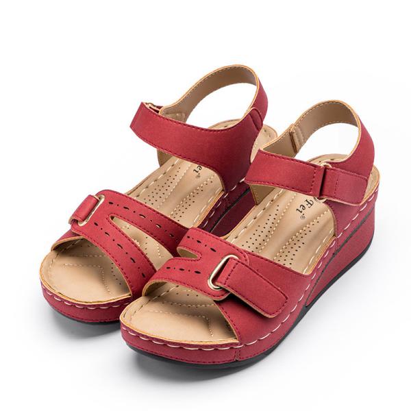 BS076 Manufacturer 2021 Amazon new sandals women's slope with magic buckle thick-soled large size sandals slippers beach