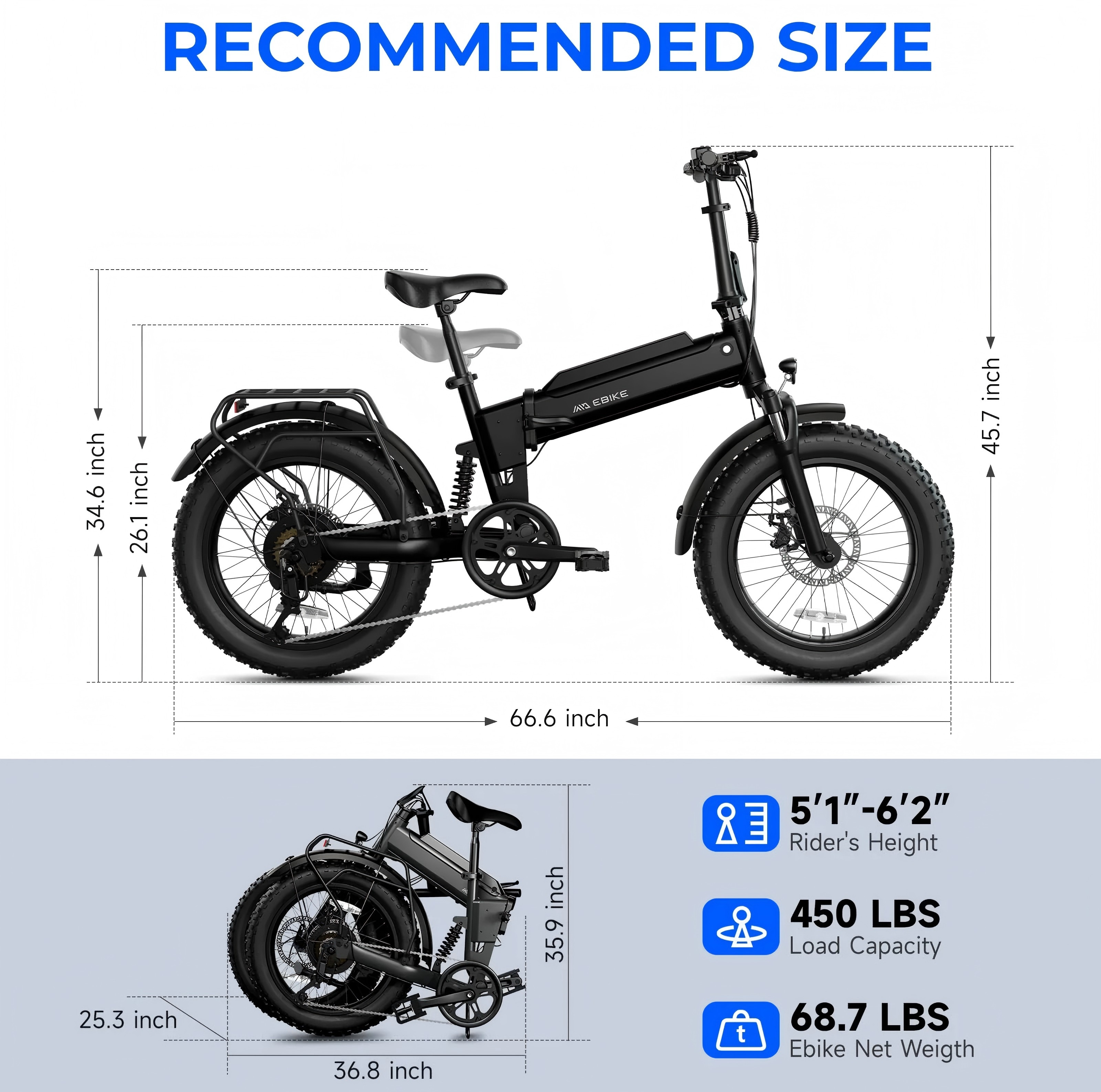 250W 36V Foldable Electric Bike 20 Inch with 10.4Ah Battery - Lightweight Folding E-Bike for Commuting/City Adults