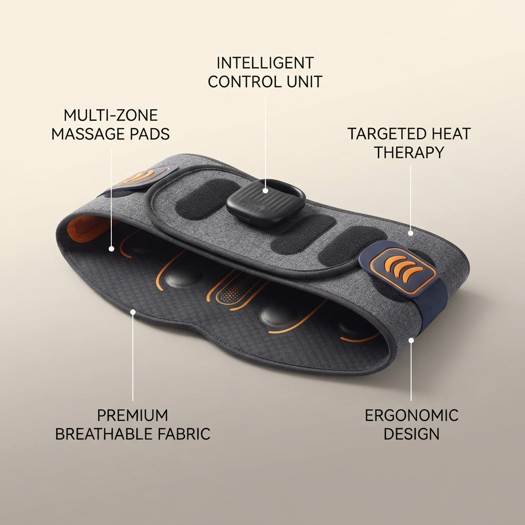 ZN-DB53 Cordless EMS Waist Massager with Heat and Vibration Therapy for Lower Back Pain Relief