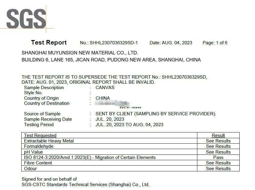 Shanghai MuYunSign New Material Co., Ltd. Certifications