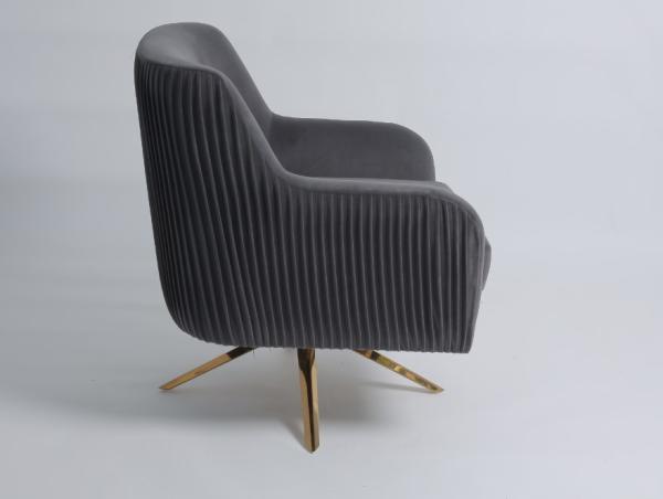European Grey Velvet Gold Stainless Swivel Accent Chair