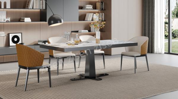 Modern Cross Base Marble Metal Dining Table 750mm Height  Rectangular Glass