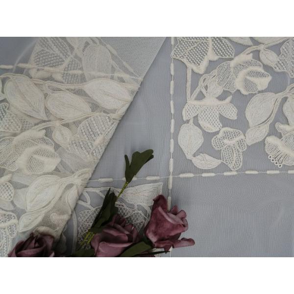 Бежевой ткань Тюль кровати ткани хлопка связыванная вышивкой флористическая