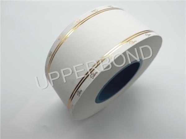 Papel de derrubada branco do cigarro com linha de carimbo quente do ouro