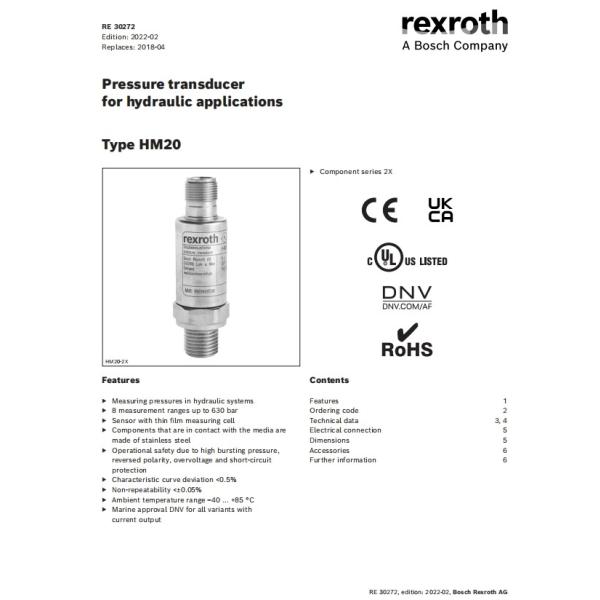 Rexroth Pressure Sensor HM-20-2X Series For High Accuracy Pressure Monitoring