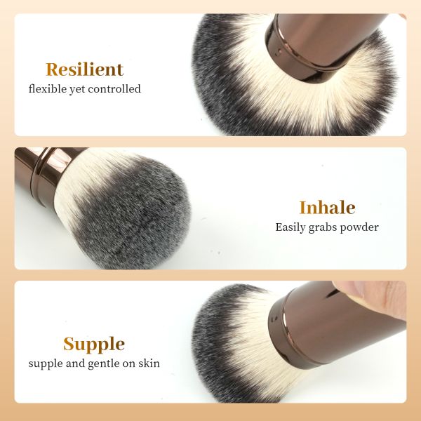 Portable Palm-Sized Makeup Brush with Tri-Color Nylon Bristles and Aluminum Metal Handle for Professional Use