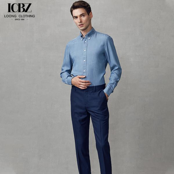 Летняя хлопчатобумажная стройная мужская французская рубашка Custom OEM светло-голубой для деловых обычных