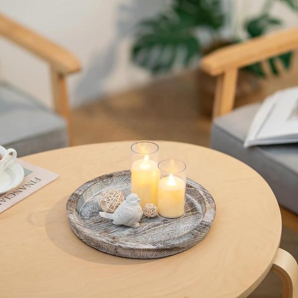 Rustic Ash Tealight Post Tray Small Farmhouse Table Centerpiece with Customized Logo