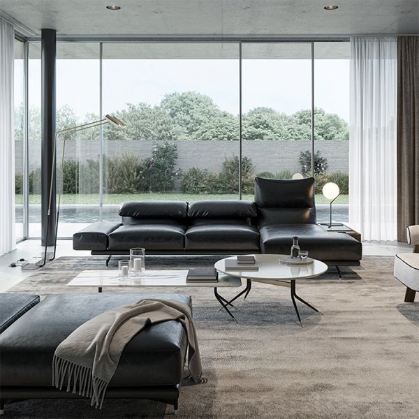 Italian Minimalist Large Apartment Living Room Luxury Sofa Genuine Light Luxury Cowhide Leather Curved Special-shaped Corner