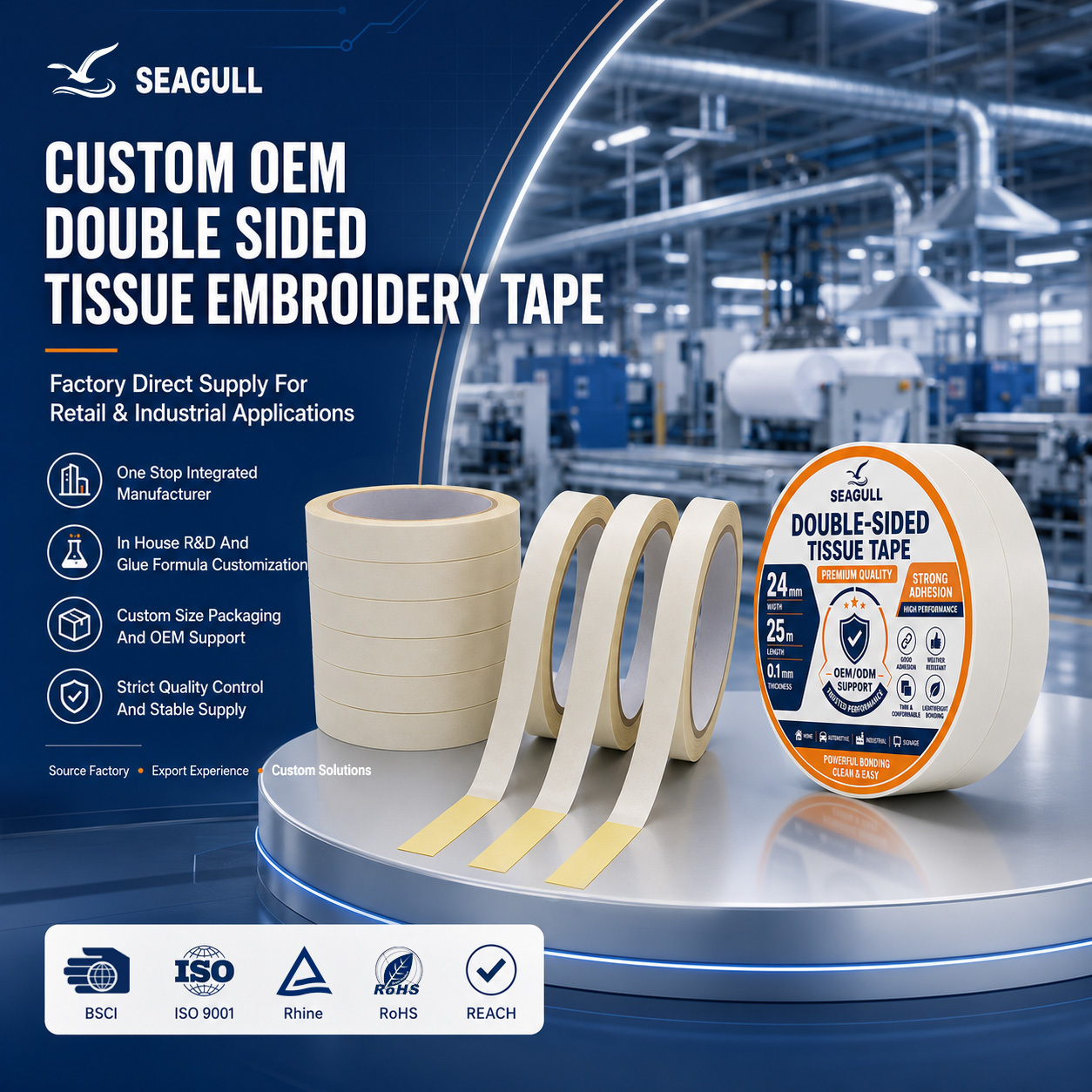 High Tack Removable Double Sided Embroidery Tissue Tape For Fabric Garment Sewing And Applique
